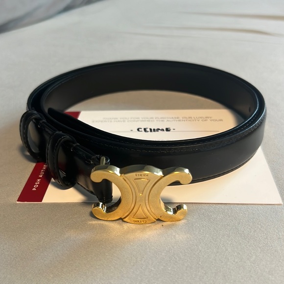 Celine Black Belt with Gold Buckle - Picture 1 of 4